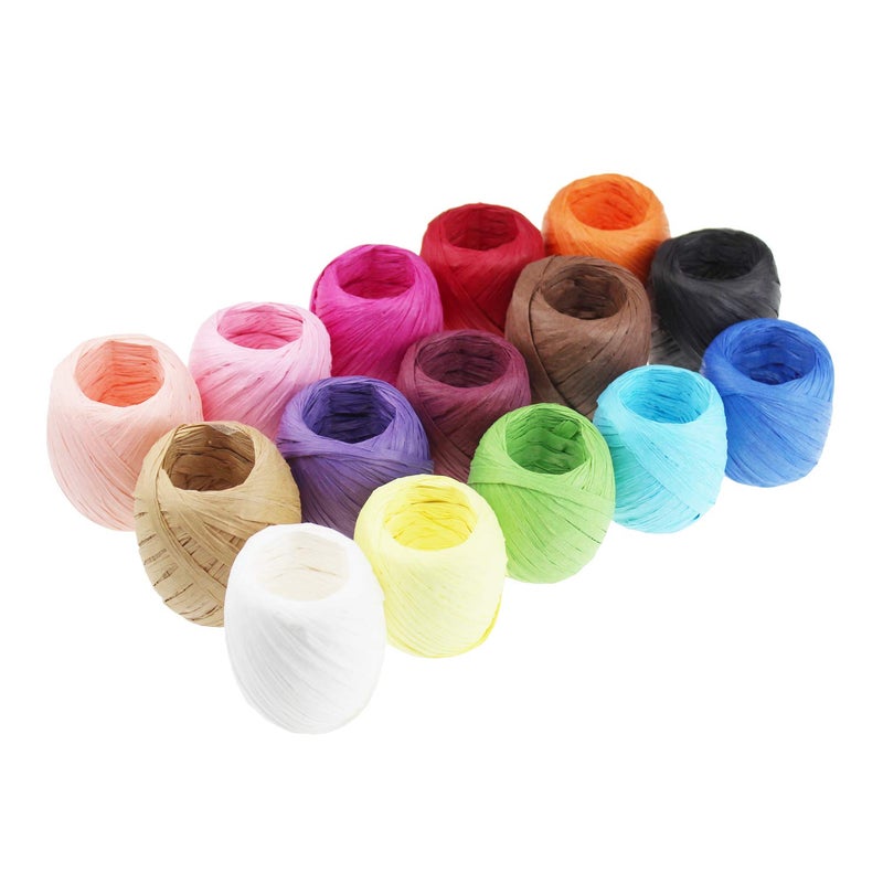 Goodma Raffia Paper Ribbon Twine Strings 15 Rolls 15 Colors Set for DIY Craft Gift Box Packing - Image 2